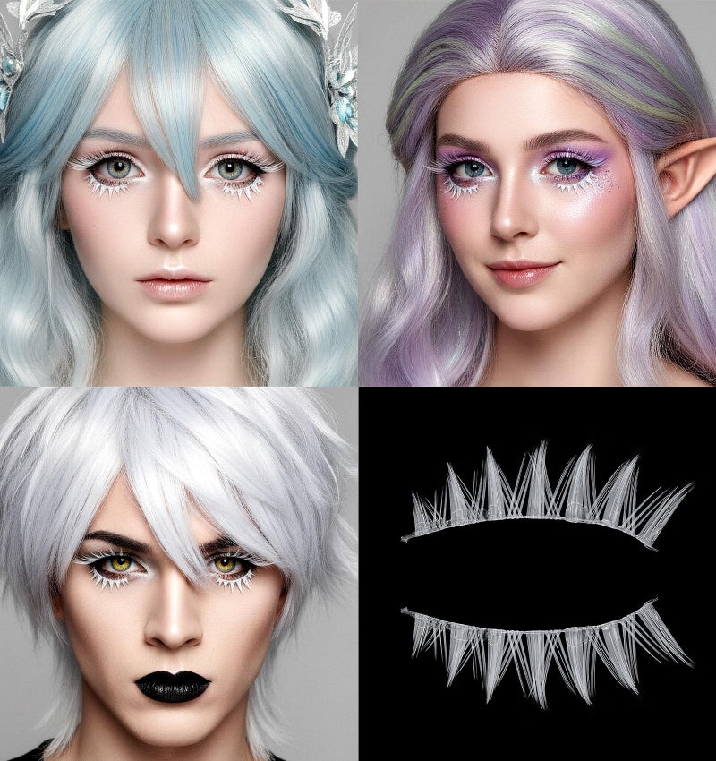 Thrymme 5Pairs White False Lashes, White False Eyelashes Short Natural Manga Style, Festival Celebration & Cosplay, Upper & Bottom Set - Image 3
